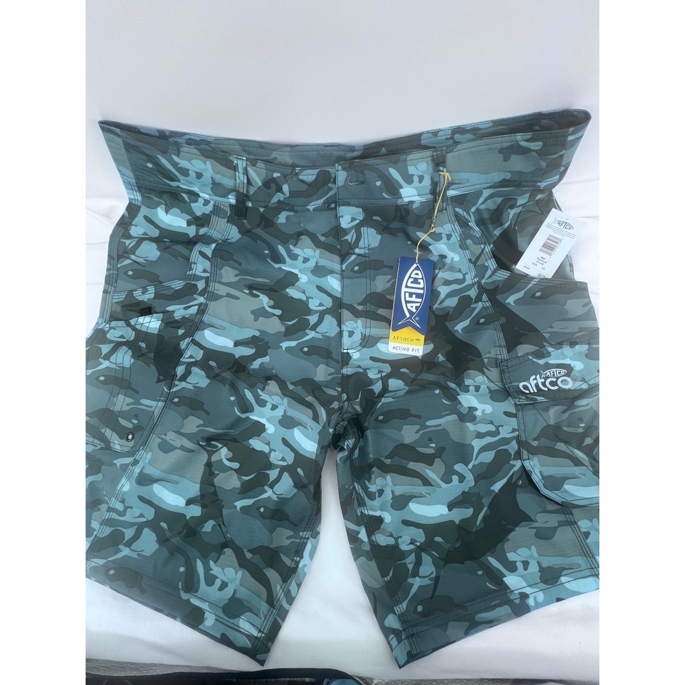 AFTCO Mens Tactical Fishing Shorts Blue‎ Camo AFTECH Active Fit Size 40 NWT
